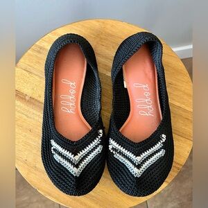 Poppy Black Crochet Ballet Flats with Chevron Design Size 6 -bohemian festival